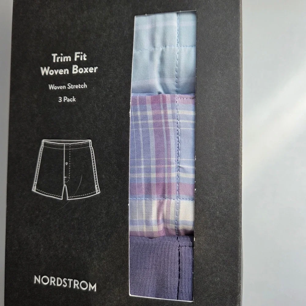 Nordstrom Mens Trim Fit Woven Boxer 3 Pack Woven Stretch Blue Plaid XXL(46)